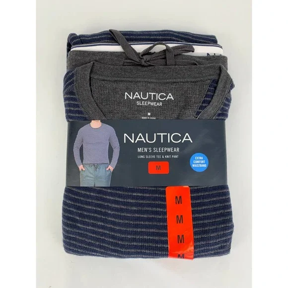Pyjama Homme Nautica - Taille M, Bleu Et Noir à Rayures, Occasion Très Bon état